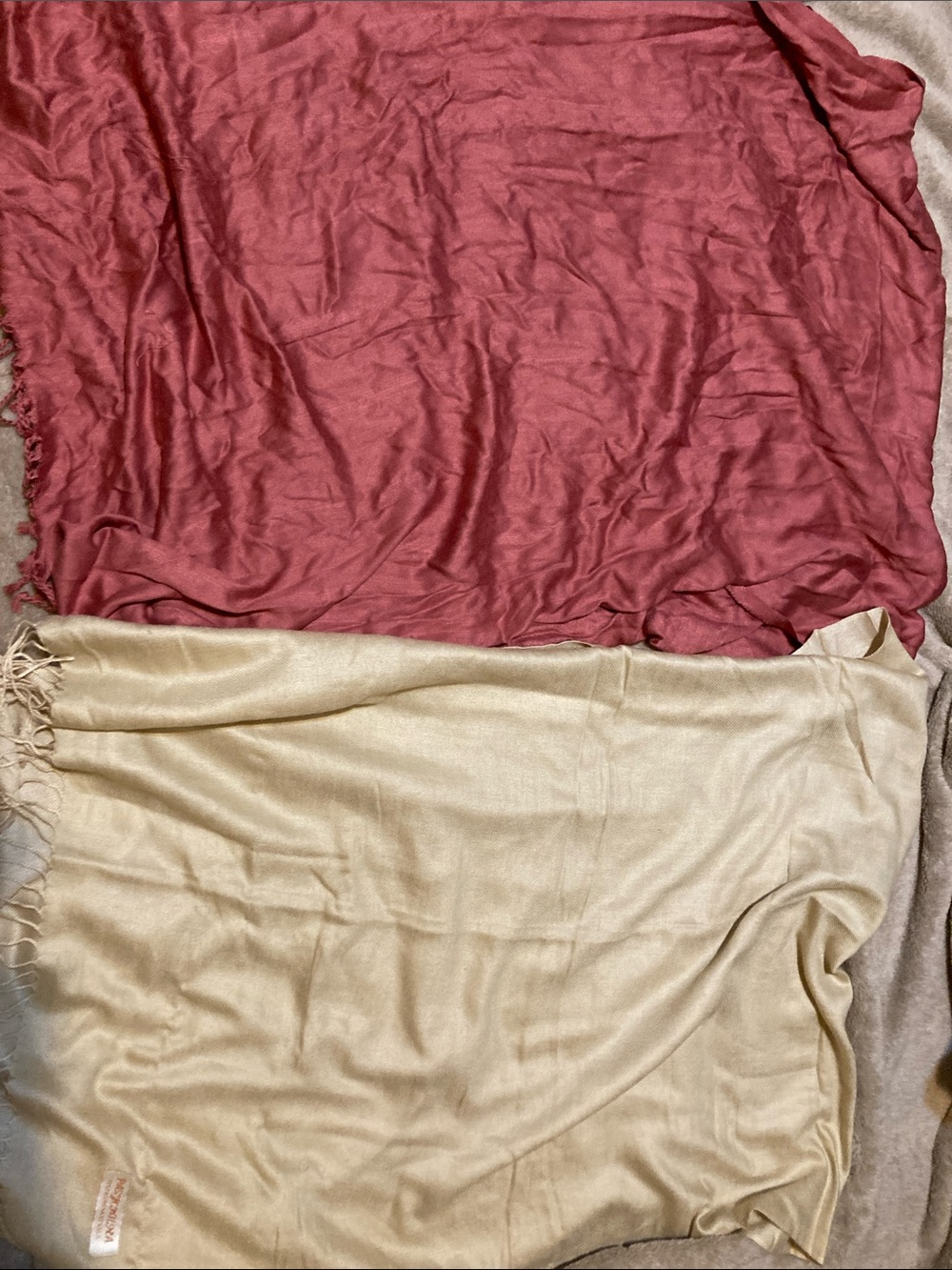 Two Pashmina Wraps in Rosewood and Cream